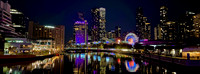 Panoramic view of Melbourne Docklands and the waterfront skyline nightscape, Victoria, Australia