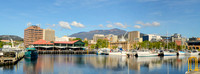 Panoramic view of Victoria Dock and the historic Hobart waterfront, Tasmania, Australia