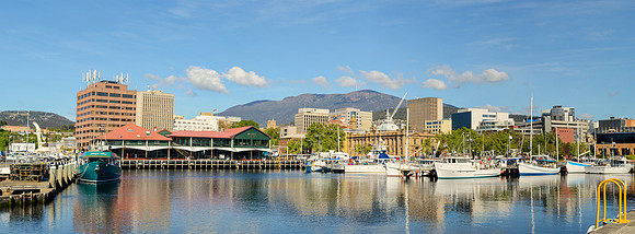 Panoramic view of Victoria Dock and the historic Hobart waterfront, Tasmania, Australia