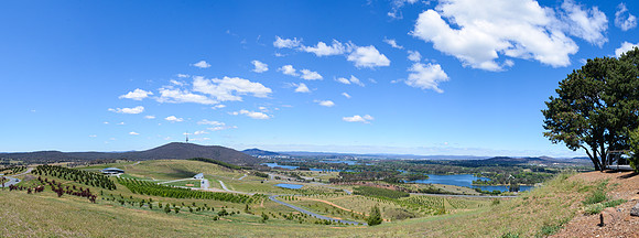 Panoramic landscape view of the National Arboretum Canberra, Australian Capital Territory, Australia