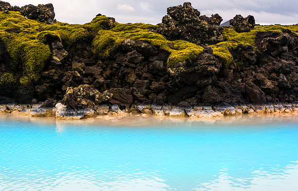 Where the lava meets the geothermic waters near the Blue Lagoon, Grindivik, South East Iceland
